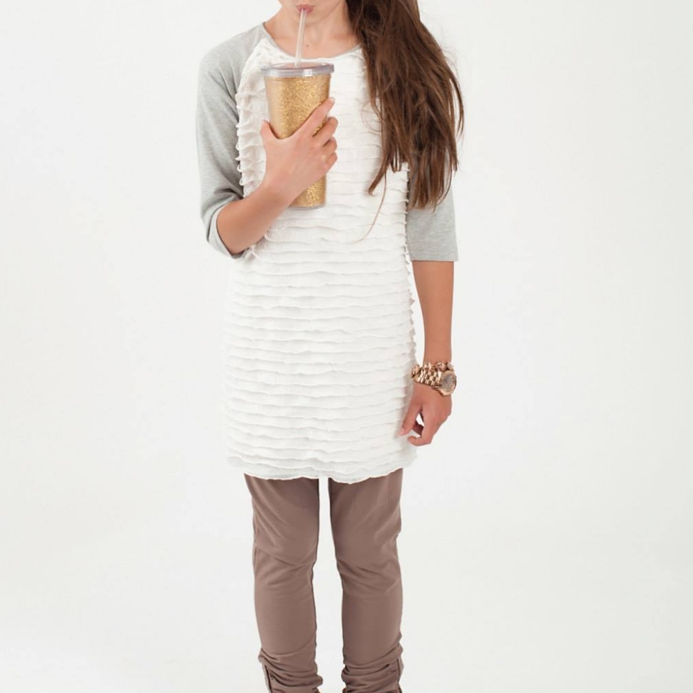 Cici Bean Kids Girls White Gray Half Sleeves Tunic Top